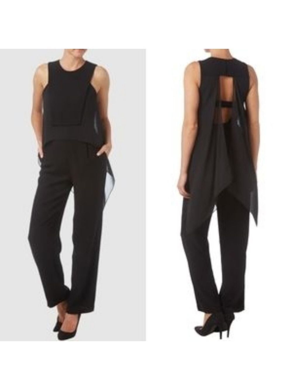 *BCBGMaxAzria Black Sleeveless Jumpsuit with Overlay – Size 2